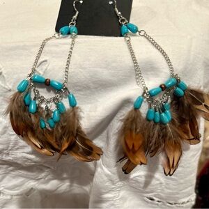 Feather And Turquoise Paparazzi Earrings